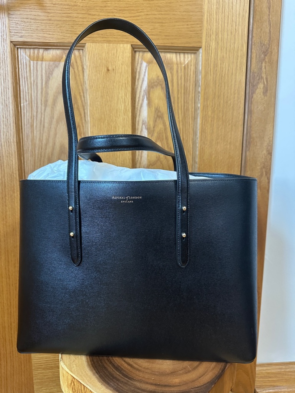 Aspinal of London Black Leather Tote with Double Handles